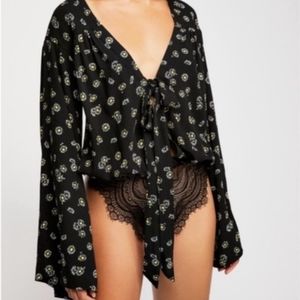 Free People Intimately Forties Feels Bodysuit BlackWhite Daisy Print